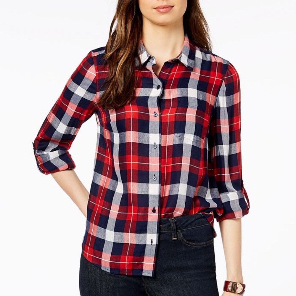 Tommy Hilfiger Women's Plaid Roll-Tab Button-Down Shirt